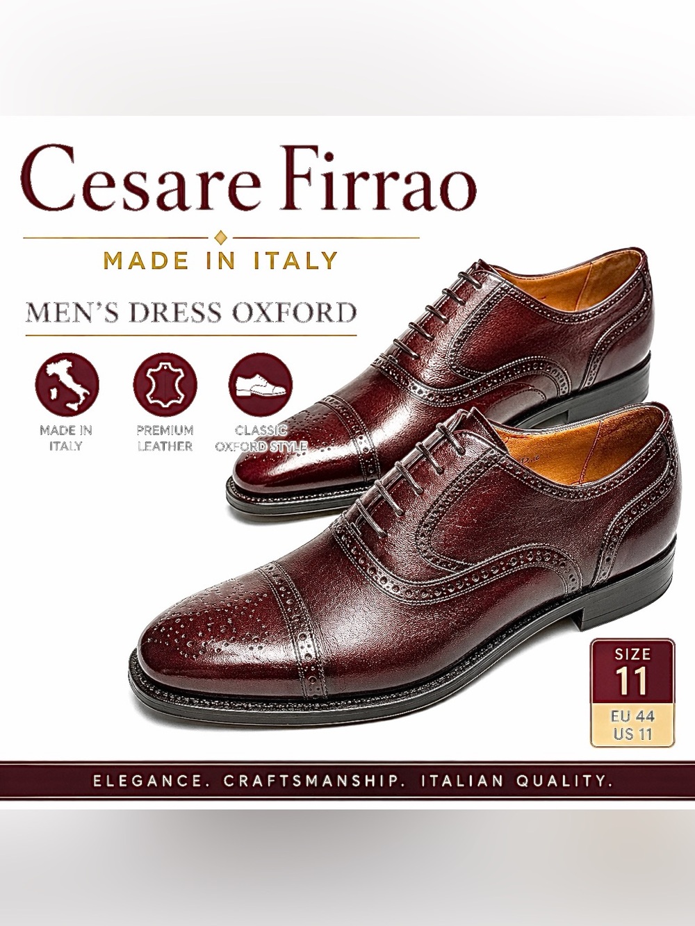 Cesare Firrao Burgundy Oxford Dress Shoes Made in Italy EU 44 US 11